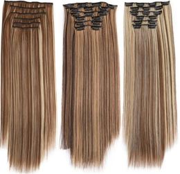 6pcslot clip in staright hair weave blonde black color 8 6 4inch synthetic hair extensions1550305