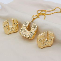 Sets Adixyn Trendy Light Gold Color Square Earrings Pendant For Women Jewelry Set Afican/India Gifts N06293