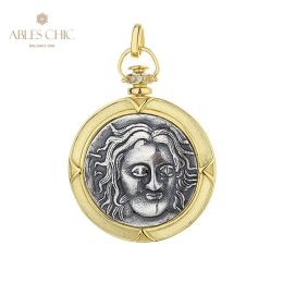 Pendants Greece Helios Silver Coins Charm 18K Gold Two Tone Solid 925 Silver Roman Coin Pendant Only N1081