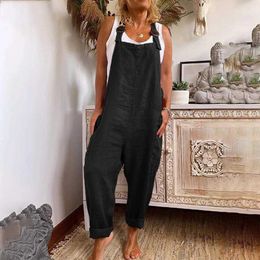 Women's Pants Capris Cotton blend jumpsuit for womens summer casual solid tight fitting clothing ultra-fine wide leg pants for womens clothing long pants Y240422