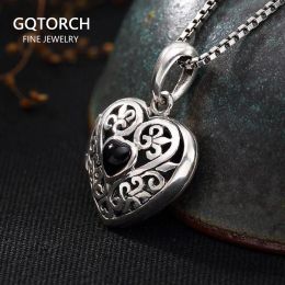 Pendants Vintage Thai Silver 925 Sterling Heart Shaped Lockets Pendant Aromatherapy Antique Hollow Flower Natural Stone Fine Jewellery