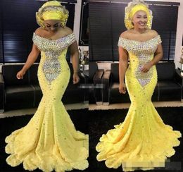 Yellow Women Formal Evening Dresses Mermaid Off the Shoulder Luxury Colorful Beading Lace Plus Size Formal Party Prom Gowns1828804