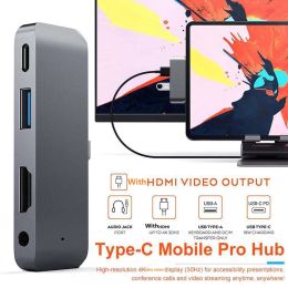 Stands 4 in 1 HUB USB to Type C A with HDMI 3.5 Audio Earphone Output Extend Adapter Video Converter for iPad Pro 2018 Cable Splitter