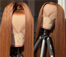 13x4 Ginger Lace Front Wig Indian Straight Lace Frontal Human Hair Wigs Affordable 150 Density Transparent Lace Wigs Bleached Kno5062397