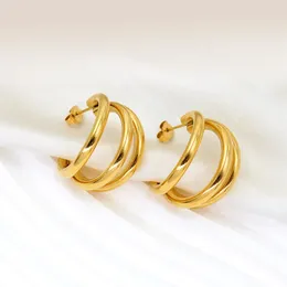 Hoop Earrings 304L Stainless Steel Plating 18 K Gold Colour Trendy 3 Layers Exquisite Gift For Women Anti Allergic