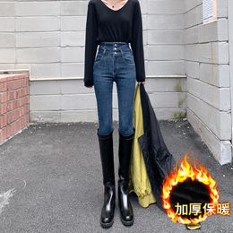 Women's Jeans Winter Thick Velvet Women High Waist Skinny Slim Fit Stretch Ladies Casual Denim Pencil Pants Fleece Retro Thicking Warm