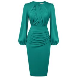 GK Dress For Women Contrast Fabric Evening Elegant Celebrity Party Dress OL Long Sleeve Crew Neck Bodycon Midi Dress 240420