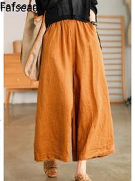 Women's Pants Capris Classic womens cotton linen capris high waist soft and comfortable oversized wide legs suitable for womens elegant white harem pants Y240422