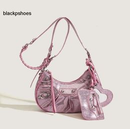 Balencig Balencaiiga Mini Leather 5A Metallic Designer Shoulder Bag Rivet Locomotive Bag Sweet Cool Spicy Girl Pleated Crescent Bag Underarm Bag