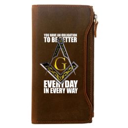 Wallets Masonic You Have An ObLigation To Be Better Men Long Wallets Zipper Large Capacity Genuine Leather Male Purse Clutch Bag BI1294