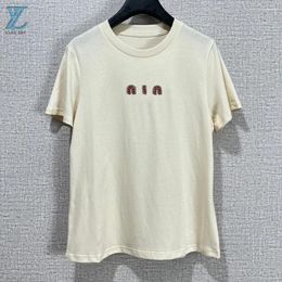 Women's T Shirts 2024 Spring/Summer Top Quality Casual Simple Stitching Diamond Letter T-shirt