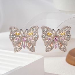 Stud Earrings Luxury Hollow Cubic Zirconia Butterfly Big Earring Fashion Charm Design Exquisite Bride Wedding Anniversary Jewellery Studs