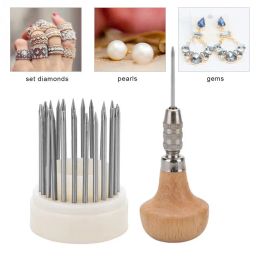 &equipments 23pcs Bead Grain Tools Set Graver Beader with Graver Wood Handle for Goldsmith Diamond Stone Setting Graver Jeweler Jewelry Tool