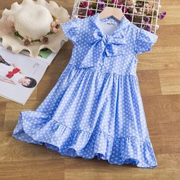 Girl Dresses Summer Dress Toddler Kids Baby Girls Lovely Birthday Clothes Blue Dotted Ruffles Party