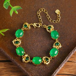 Bracelets 2023 Fashion New High Ice Pure Natural Agate Chalcedony Inlaid with Green Agate Jade Jewellery Gift Women Wear