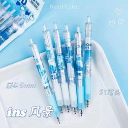 6pcs Kawaii Pens Stationery Cute Stationary Office Accessories School Supplies For Sky Blue Pen Back To