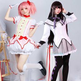 애니메이션 의상 애니메이션 코스프레 온 Come Puella Magi Madoka Magica Kaname Madoka Akemi Homura Cos 의상 사랑스러운 스커트 가발 Hallown Party 여성 Y240422