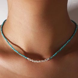 Chains Shinus Dainty Turquoise Stone 2024 Tiny Chain Silvery Irregular Seed Friendship Gemstone Necklaces Boho Handmade For Women