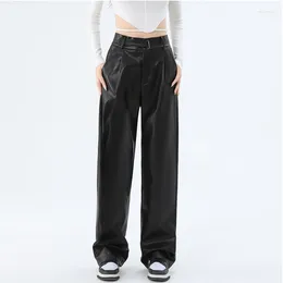 Women's Pants Women PU Leather Black PVC Wide Leg Slim Casual Latex Stretchy High Waist Suit Straight Loose Trousers Winter