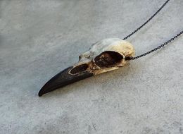 3D Raven Resin Raven Magpie Crow Poe Gothic GiftHalloween Skull NecklaceGoth Bird Jewelry5564894