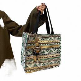 new Ethnic Style Canvas Shoulder Bag Large Capacity Women's Fi Handbag Retro Leisure Travel Shop Bag Tote Bags b6nP#