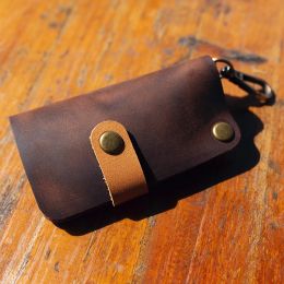 Wallets Handmade Genuine Leather Men's Key Box Vintage Housekeeper For Home EDC Key Chains Holder Cowhide Car Key Organiser Case Pouch