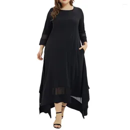 Casual Dresses 2024 Plus Size Women Dress Spring Summer 3/4 Sleeve Long Muslim Oversize Beach Party Mesh Spliced Vestido 5XL