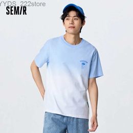 Men's Casual Shirts Semir 2024 Mens Short sleeved T-shirt Summer New Comfortable and Fashionable Gradient Round Neck Knitted Top yq240422