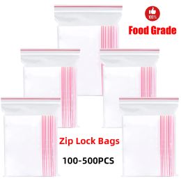 Bags 100500PCS Resealable Zip Lock Plastic Bags Self Seal Clear Poly Bag Food Storage Package Pouches Vacuum Fresh Organise Bag