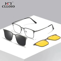 CLLOIO 3 In 1 Polarised Magnet Clip Glasses Frame Men Women Myopia Prescription Glasses Optical Sunglasses Eyewear 240403