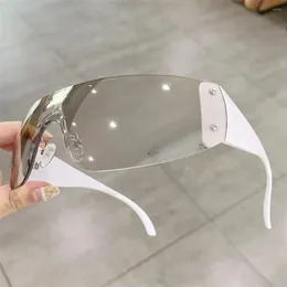 Outdoor Eyewear Trendy Rimless Wrap Around 2000's Goggles One Piece Sun Glasses Shades Star Y2K Sunglasses