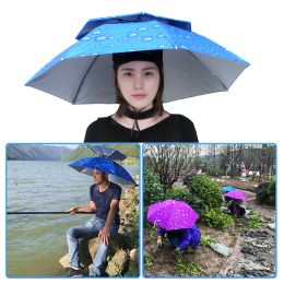 Accessories Outdoor HeadMounted Foldable Fishing Cycling Shade Double Layer Umbrella Hat parasol