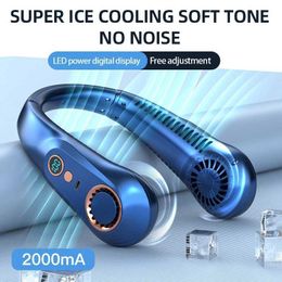 Portable Air Coolers New pendant neck fan digital display power supply without knife neck fan portable mini air cooler USB charging electric fan gift Y240422