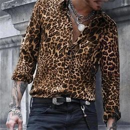 Men's Casual Shirts Selling Summer Leopard Print Collar Shirt For Men Street Daily Long Sleeved Button Up Fashionable Clothing