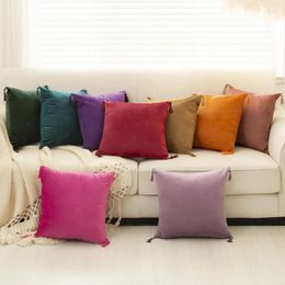 Pillow 45X45CM Nordic Solid Colour Tassels Throw Pillowcase Luxury Velvet Cover For Sofa Car Home Decorative Lumbar
