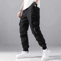 Men's Pants Mens zipper detail flap pocket side pull waist cargo pants Y240422