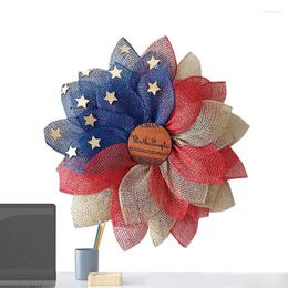 Decorative Flowers 4th Of July Wreath Patriotic Americana Linen Handcrafted Memorial Day American Flag Garland Decoration