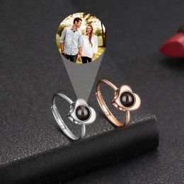 Rings 925 Sterling Silver Custom Photo Rings for Women Couple Men Heart Pendent Ring Simple Trendy Party Gifts Fine Accessories