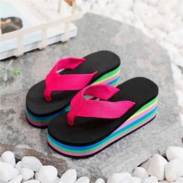 Slipper Summer Rainbow Thick Soled Sandals Colourful High Heels Outside Casual Beach Flip Flop Chanclas Mujer EVA 240420