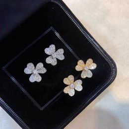 Designer charm Van Trifolium Flower Earrings 925 Sterling Silver Plated 18K Gold V Family Diamond Full Grass jewelry
