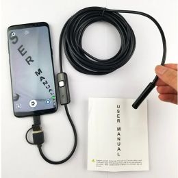 Cameras 720P USB Endoscope Camera 8mm Len 6 LEDs 3 In 1 TypeC Android PC 10M Hard Wire Borescope Waterproof Pipeline Inspection Camera