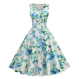 Casual Dresses Women's Vintage V Neck Sexy Floral Print Cocktail Dress Summer Sleeveless Dinner Formal Long Evening Gowns Vestidos