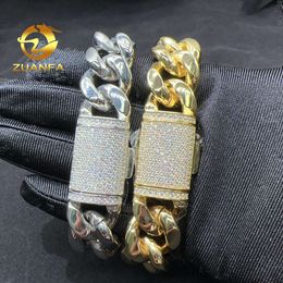 Hip Hop Necklace Iced Out Silver Moissanite Clasp 18mm14mm Stainless Steel Cuban Chain Gold Bracelet