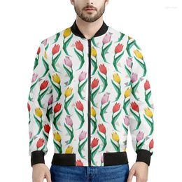 Men's Jackets Colourful Tulip Graphic Zipper Jacket Men 3d Printed Floral Sweatshirt Women Tops Cool Long Sleeves Street Bomber Coat