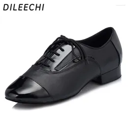 Dance Shoes DILEECHI Adult Black Genuine Leather Modern Latin Soft Outsole Men's Ballroom Dancing Party Square