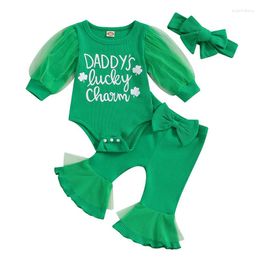 Clothing Sets Pudcoco Baby Girl St Patricks Day Outfits Shamrock Letter Long Sleeve Romper Flared Trousers Bell Bottoms Headband Clothes