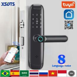 Control Tuya wifi Electronic Smart Door Lock With Biometric Fingerprint Smart Card Password Key Unlock Apartment Air bnb Door Lock