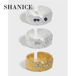 Rings SHANICE 925 Sterling Silver Open Ring Irregular surface microinlaid zircon ring Wedding Bride Gift Elegant Ins Fashion Jewellery