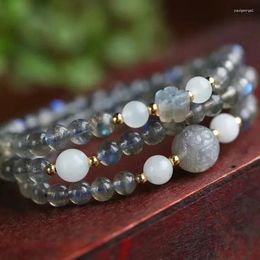 Strand Wholesale Gray Moonlight Natural Stone Bracelets Round Beads With Echo Bead Hand String For Men Women Crystal Bracelet Jewelry