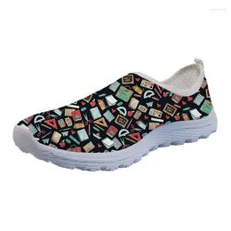 Casual Shoes WHEREISART Summer Light Flats Cartoon Teacher Print Women Breathable Mesh Sneakers Ladies Girls Slip-on Beach Water